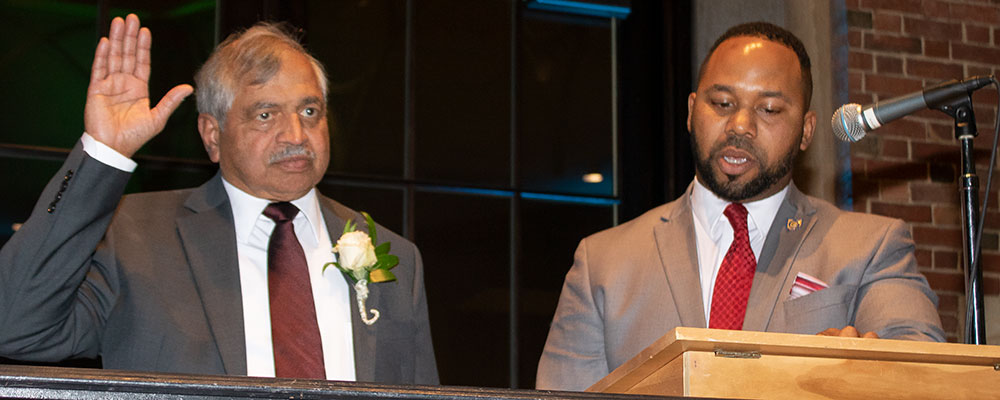 Sham Reddy is sworn in as president by Montgomery County Recorder Brandon McClain