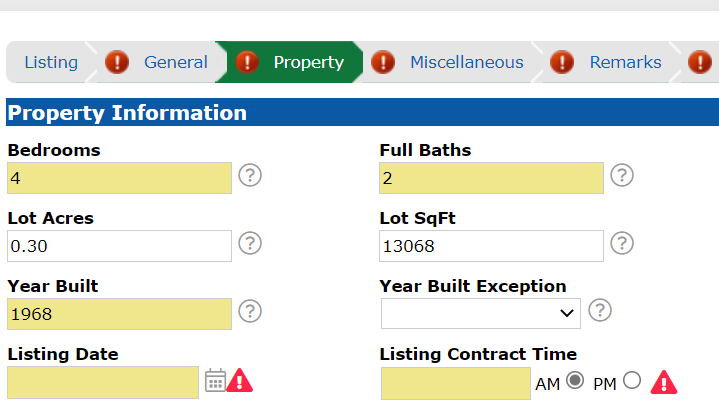 validation button displays where mandatory fields are missing